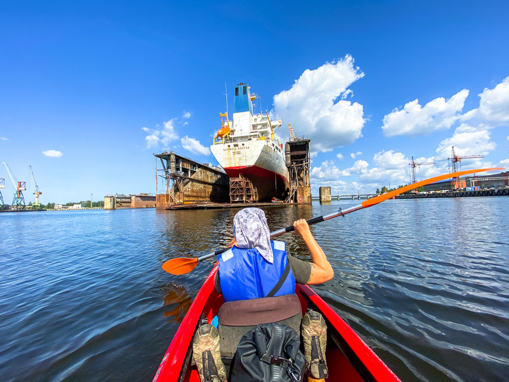 Kayaking near a port