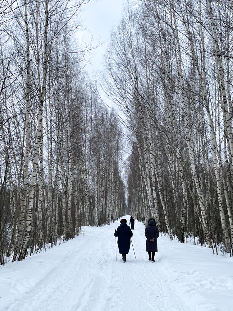 Babushkas walking in the forest in Ziepniekkalns