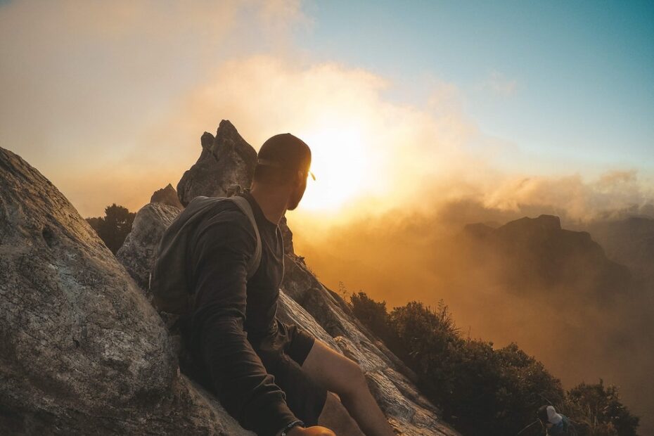 Hiker watching sunset