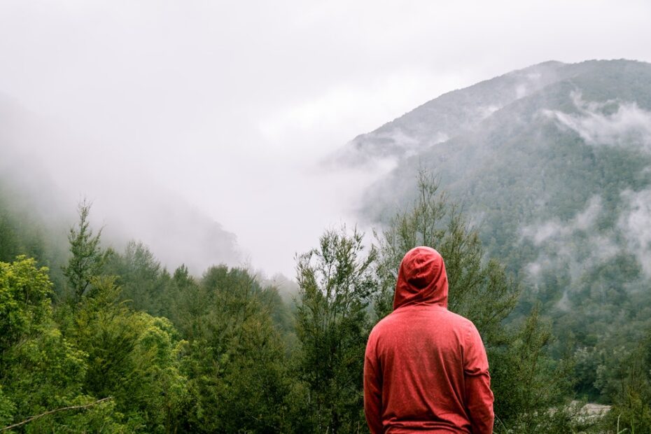Man wearing a red hoodie