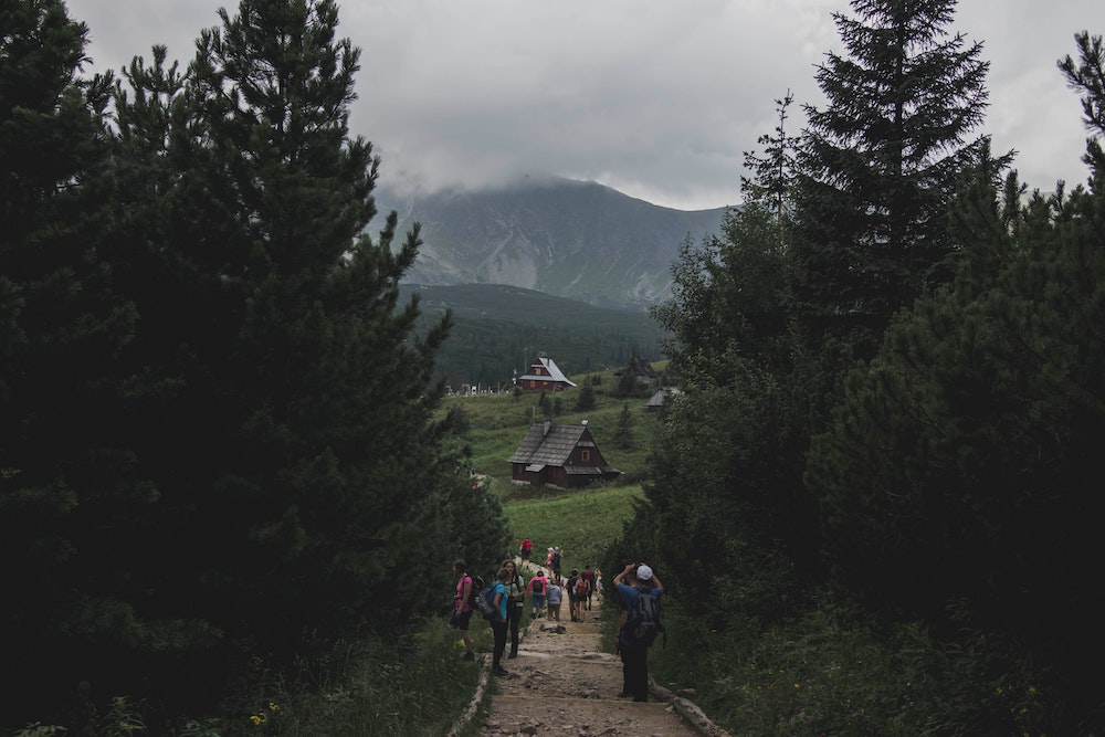 People hiking in the mountains in Poland