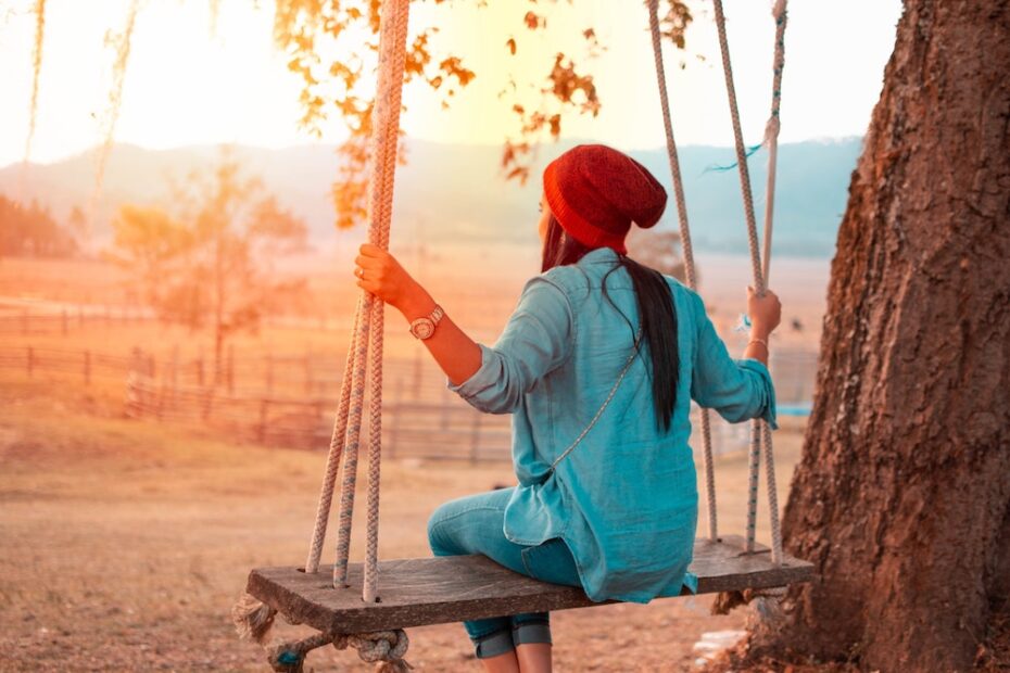 Woman wearing a red beanie