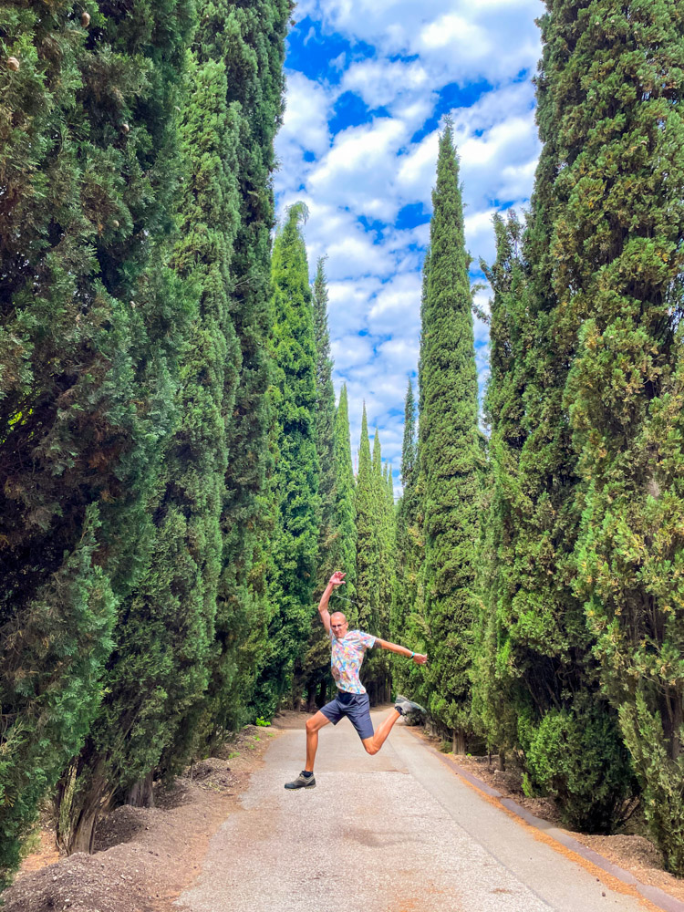 Kaspars jumping in the National Botanical Garden of Georgia